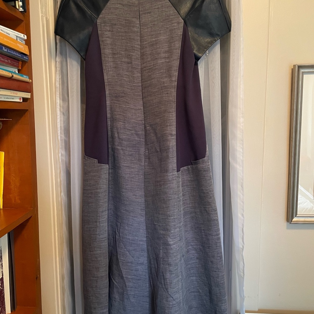 BCBG Gray and Purple A-Line Dress with Cap Raglan Sleeves